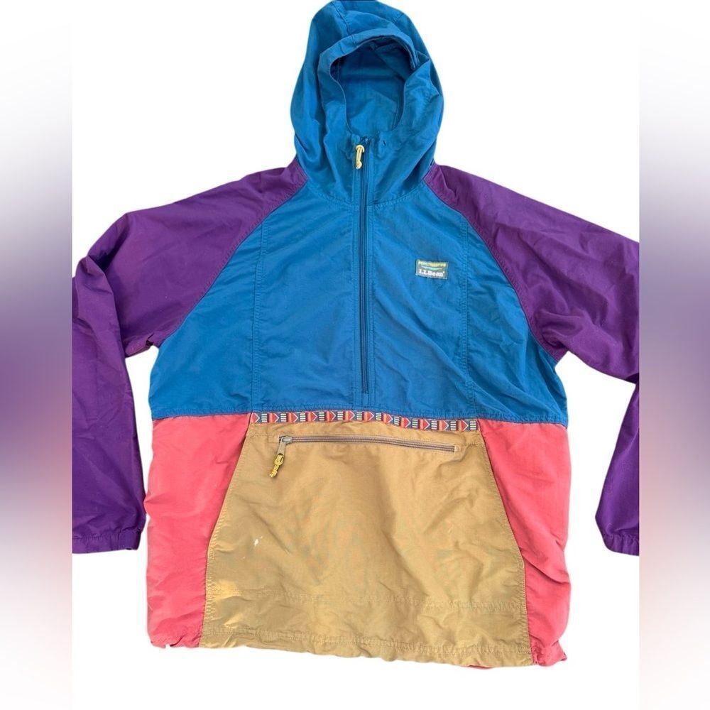 L.L. Bean Vintage Anorak Colorblock Aztec Jacket Multi Color Size XL Reg - Picture 3 of 8